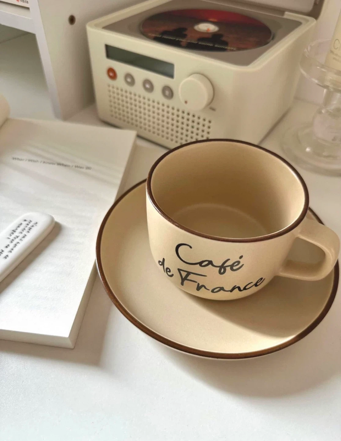 Café de France Beige Cup and Saucer Set