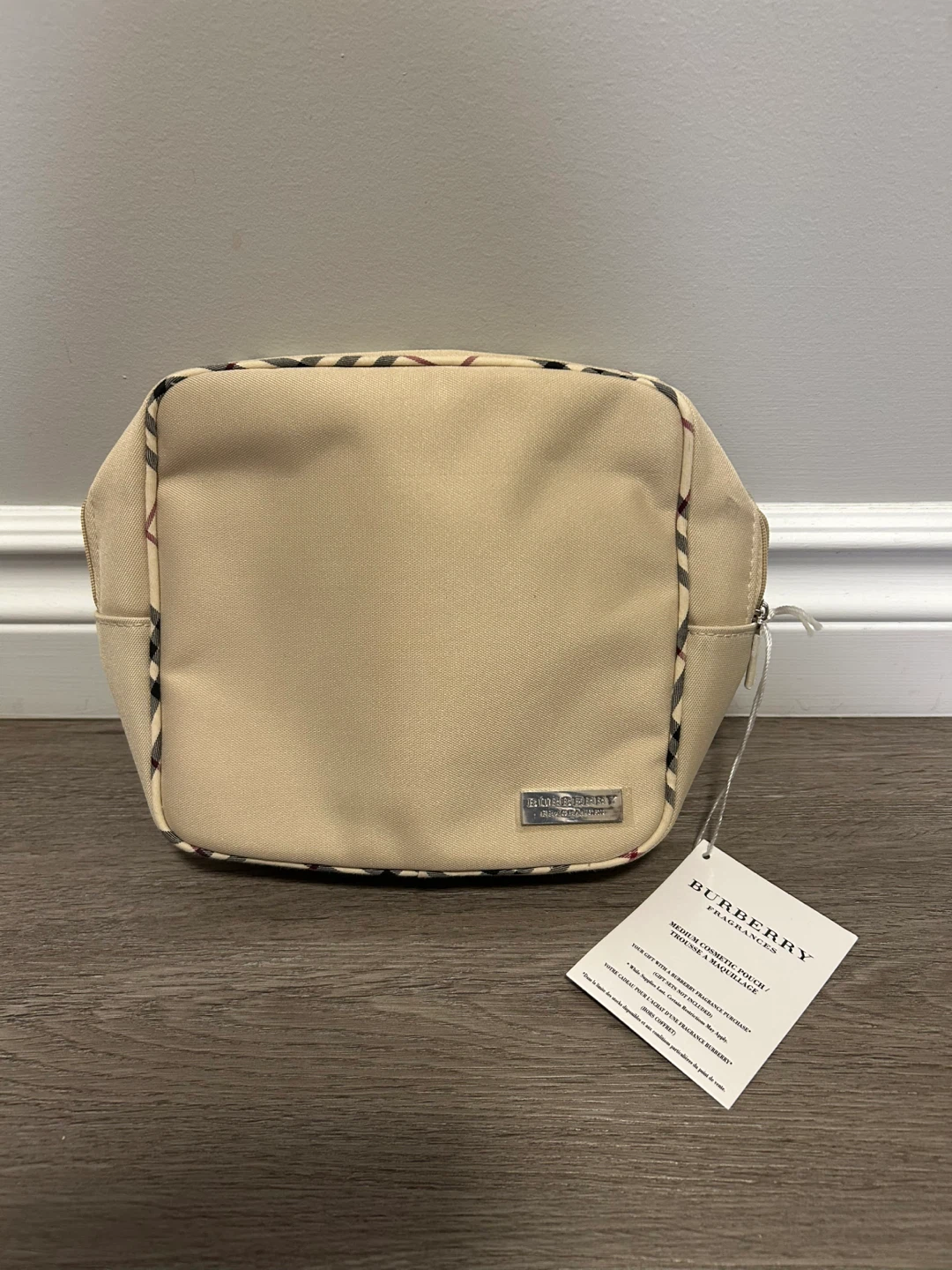 New Burberry Beige Canvas Pouch / Cosmetic Bag
