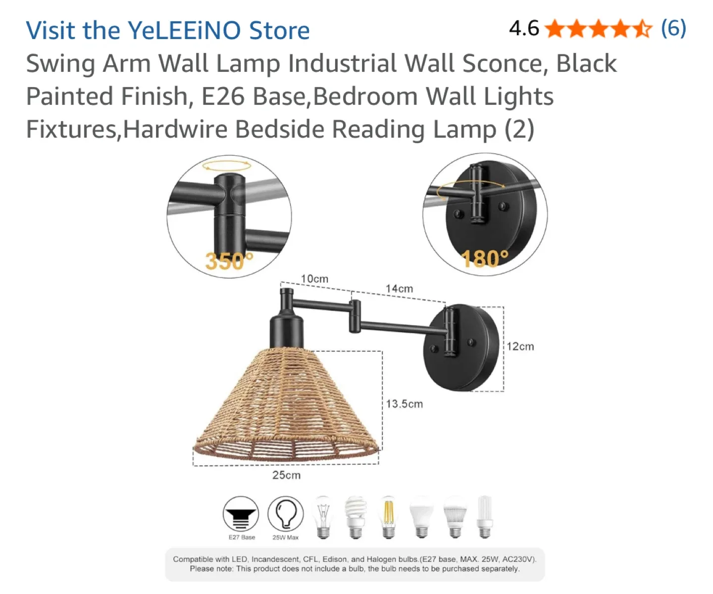 YeLEEINO Swing Arm Wall Lamp - Industrial Style image indicator(2)