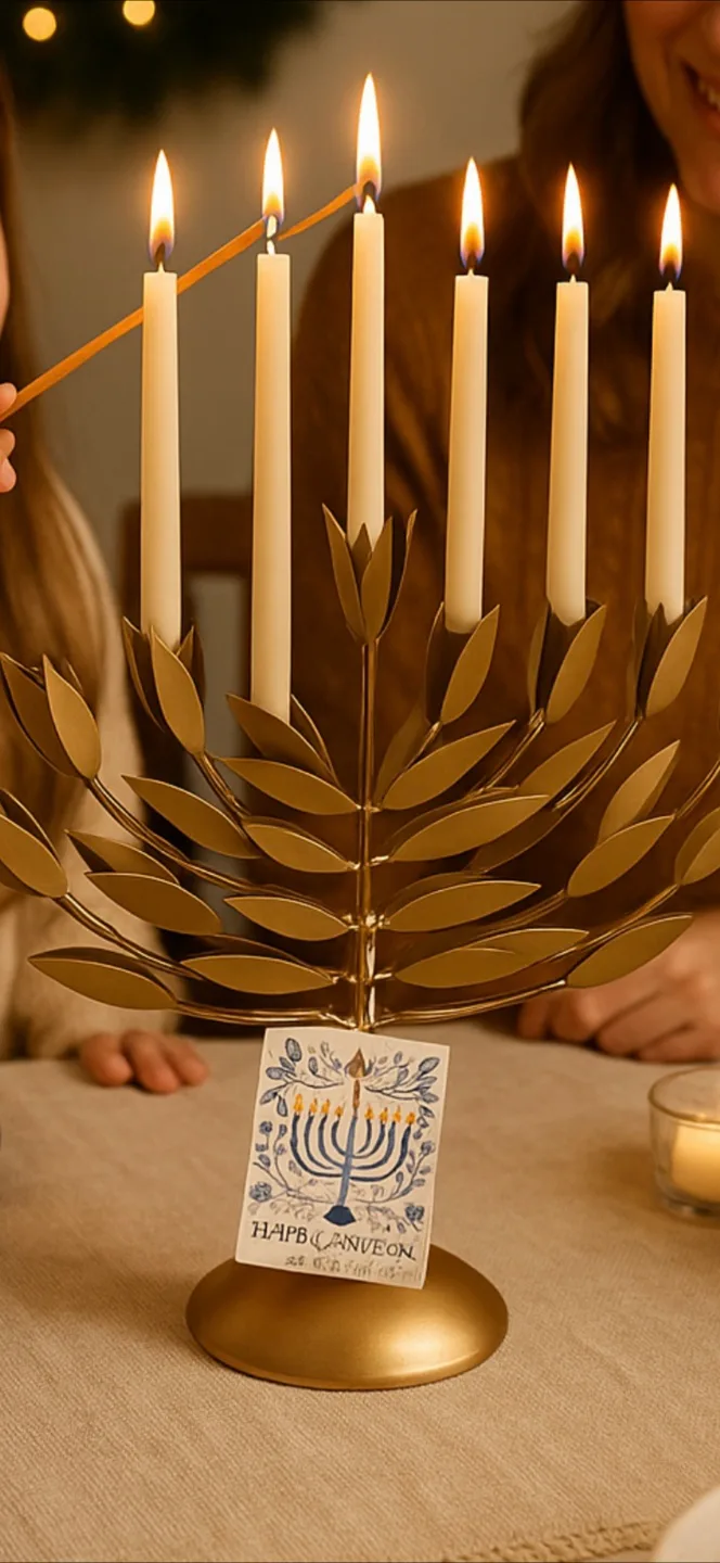 Hanukkah Menorah - Gold Leaf Design image indicator(3)