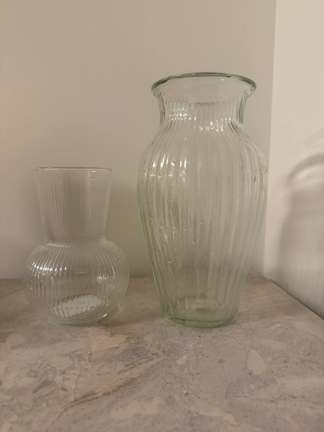 Set of Two Clear Glass Vases