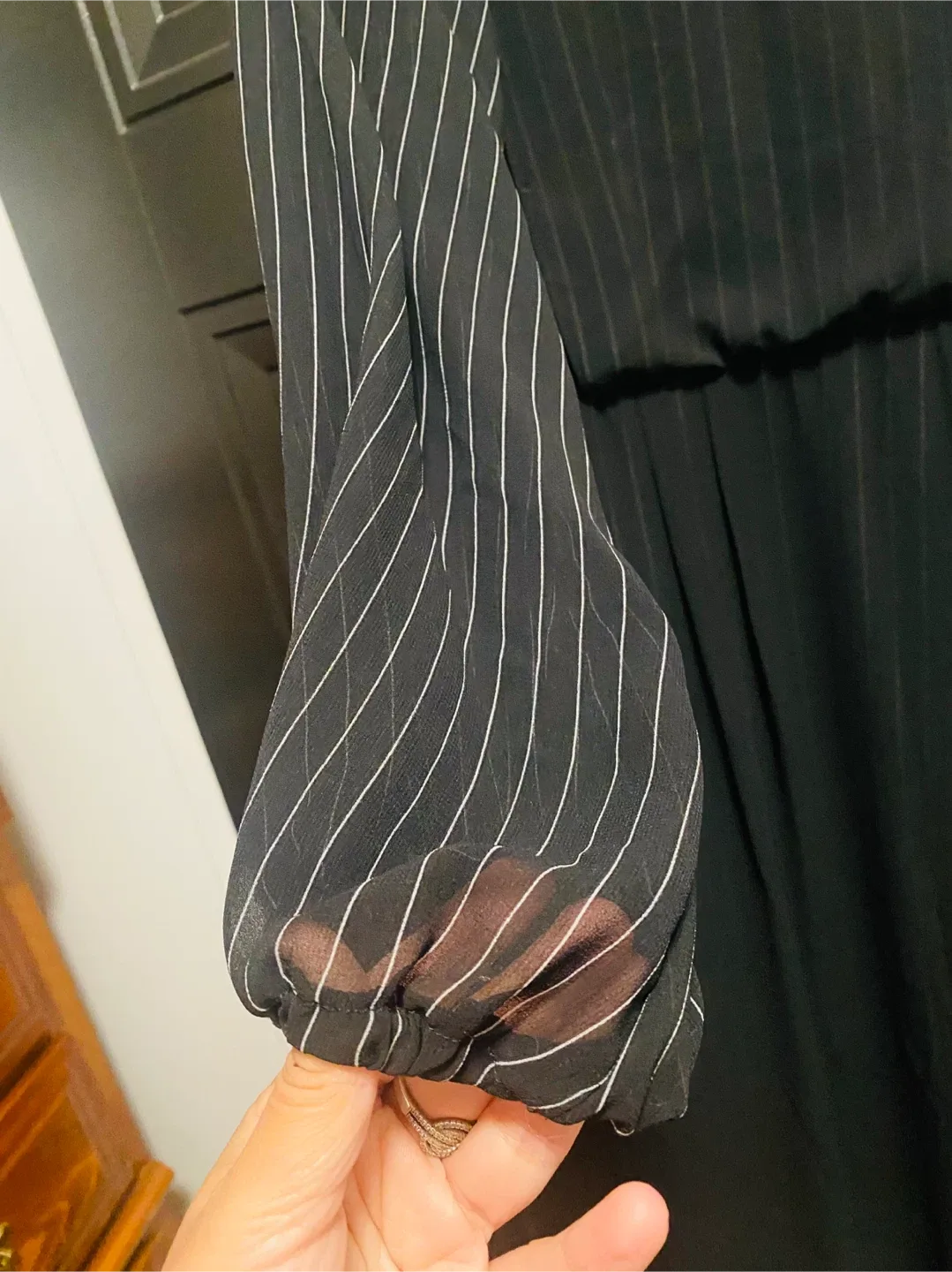 Black Pinstripe Long Sleeve Dress - Size S image indicator(3)