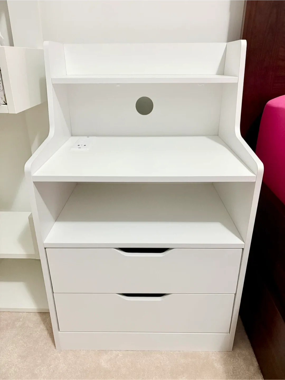 White Nightstand with Charging Station
