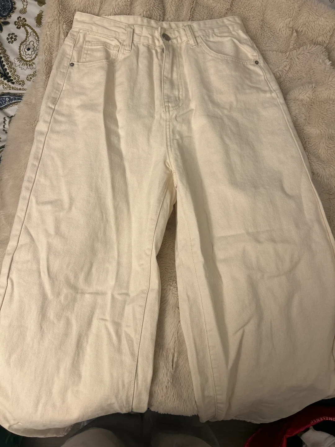 Wide Leg Jeans - Cream Color thumbnail
