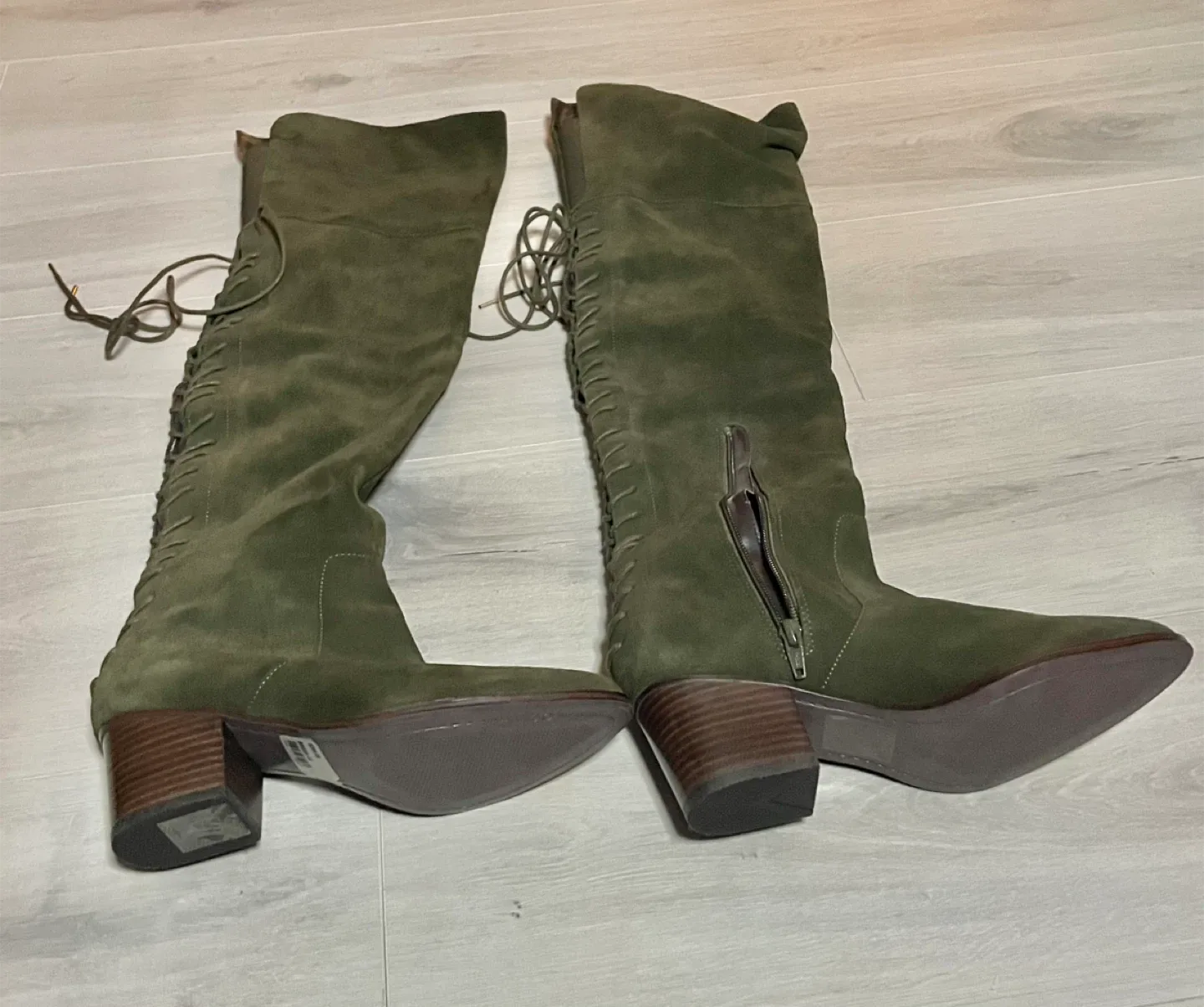 Stunning Olive Thigh-High Suede Boots – NEW! thumbnail