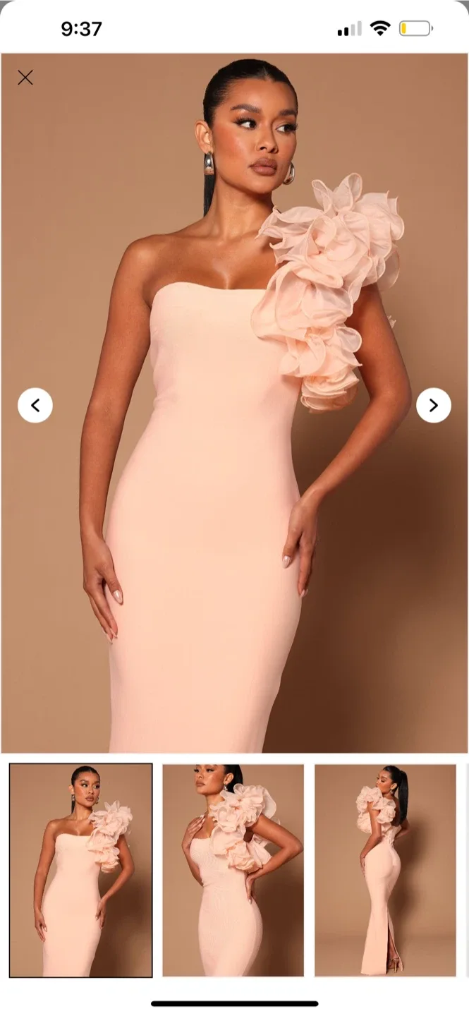 Fashion Nova Peach One-Shoulder Ruffle Dress image indicator(2)