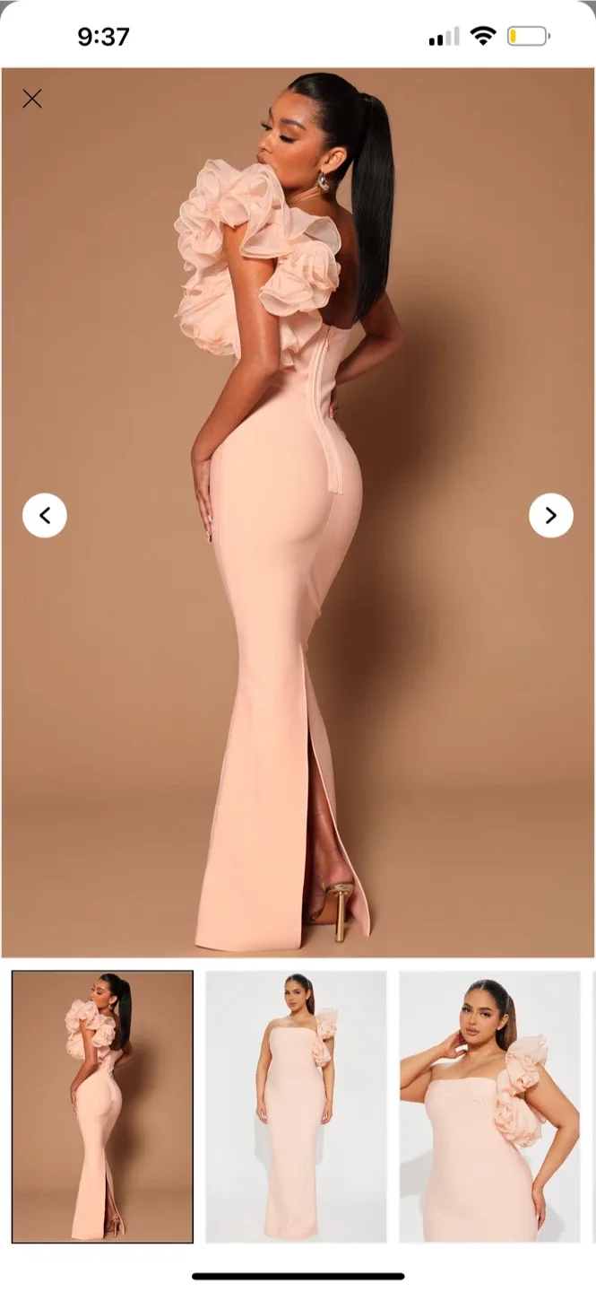 Fashion Nova Peach One-Shoulder Ruffle Dress image indicator(4)