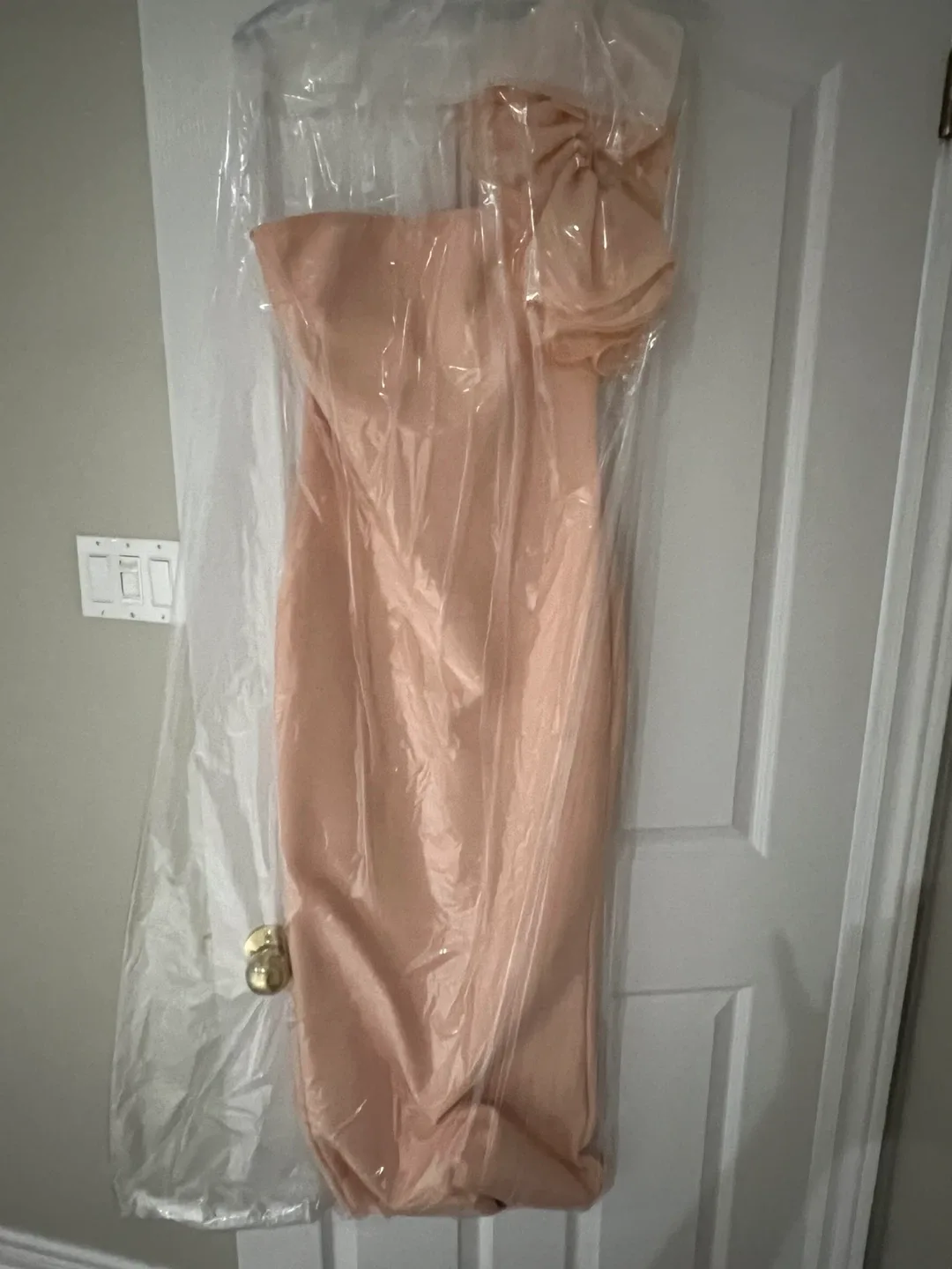 Fashion Nova Peach One-Shoulder Ruffle Dress image indicator(6)