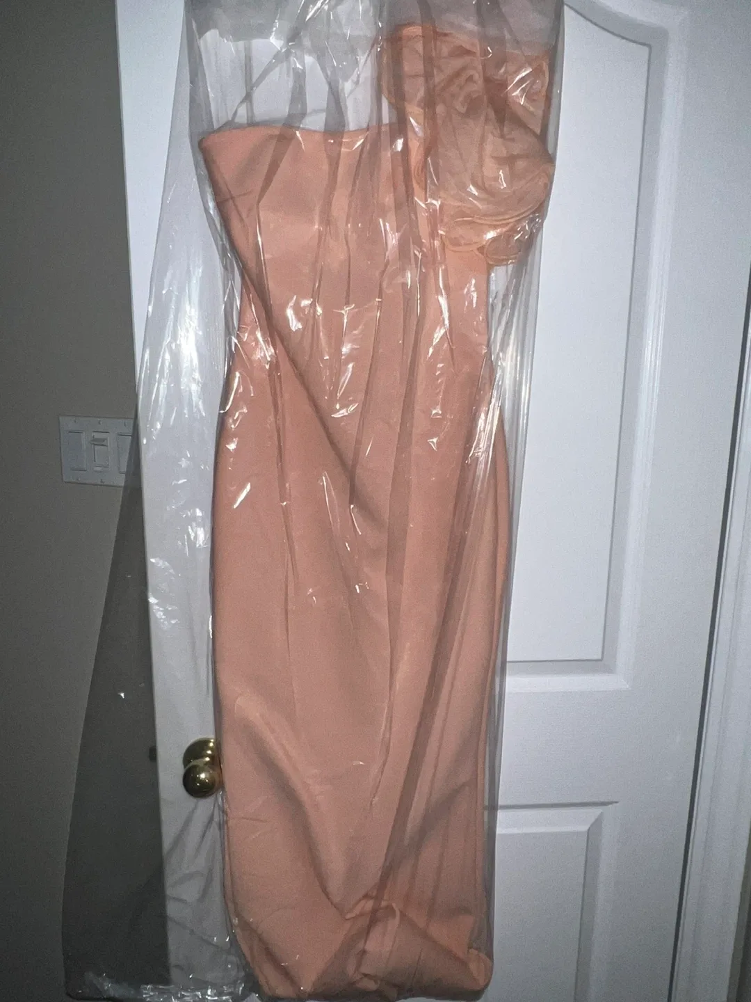 Fashion Nova Peach One-Shoulder Ruffle Dress image indicator(5)