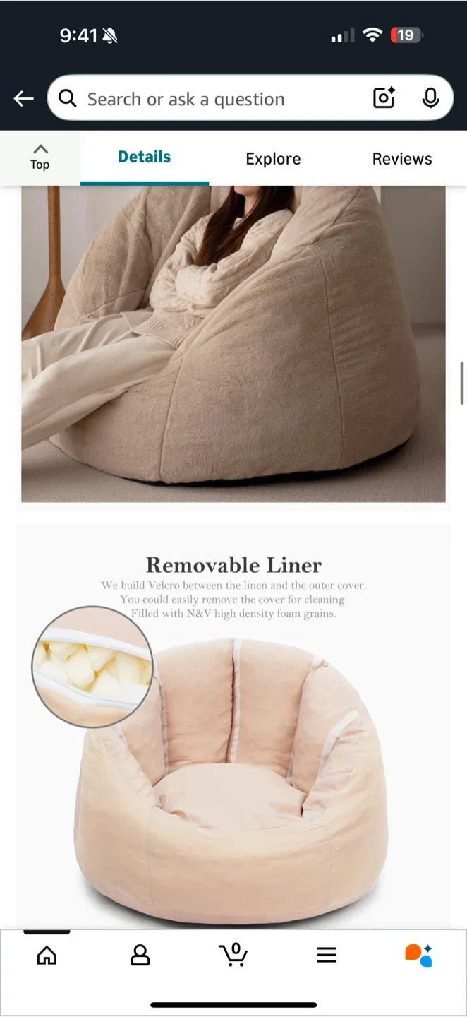 Large Plush Bean Bag Chair – Beige image indicator(4)