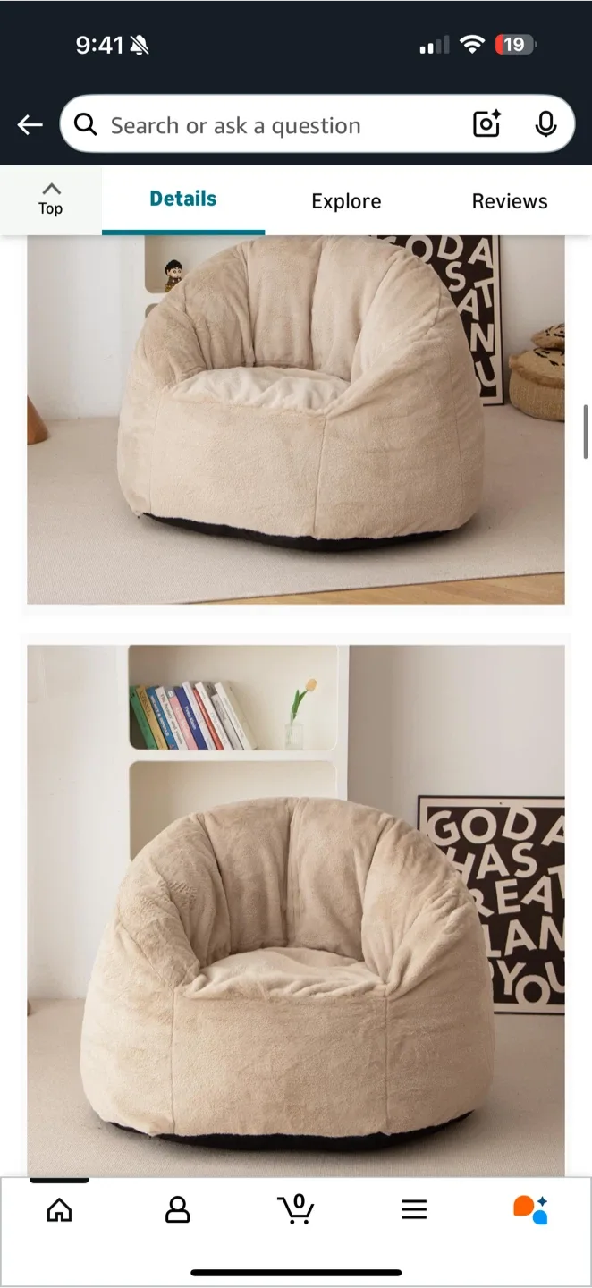 Large Plush Bean Bag Chair – Beige image indicator(3)