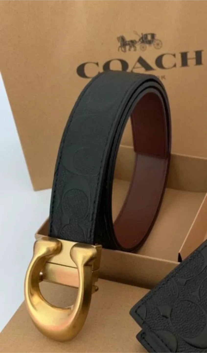 Coach Black Leather Belt with Gold Buckle thumbnail