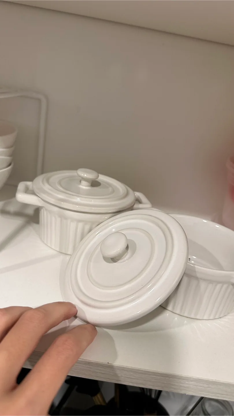 White Ceramic Ramekins with Lids thumbnail