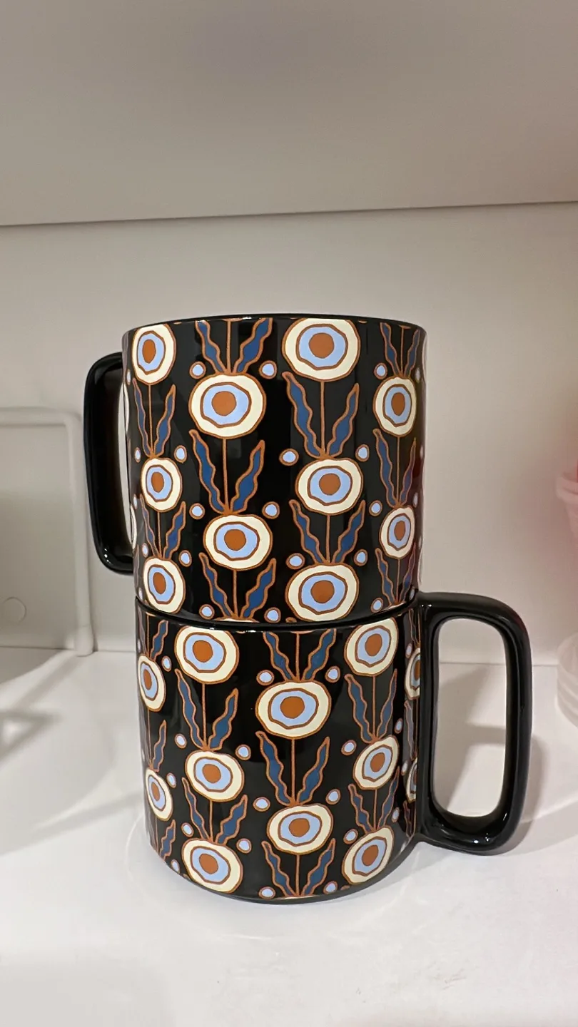 Set of 2 Black Patterned Mugs thumbnail