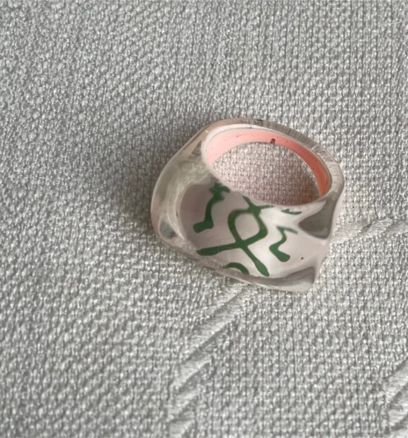 Chunky Clear Ring with Green Design image indicator(2)