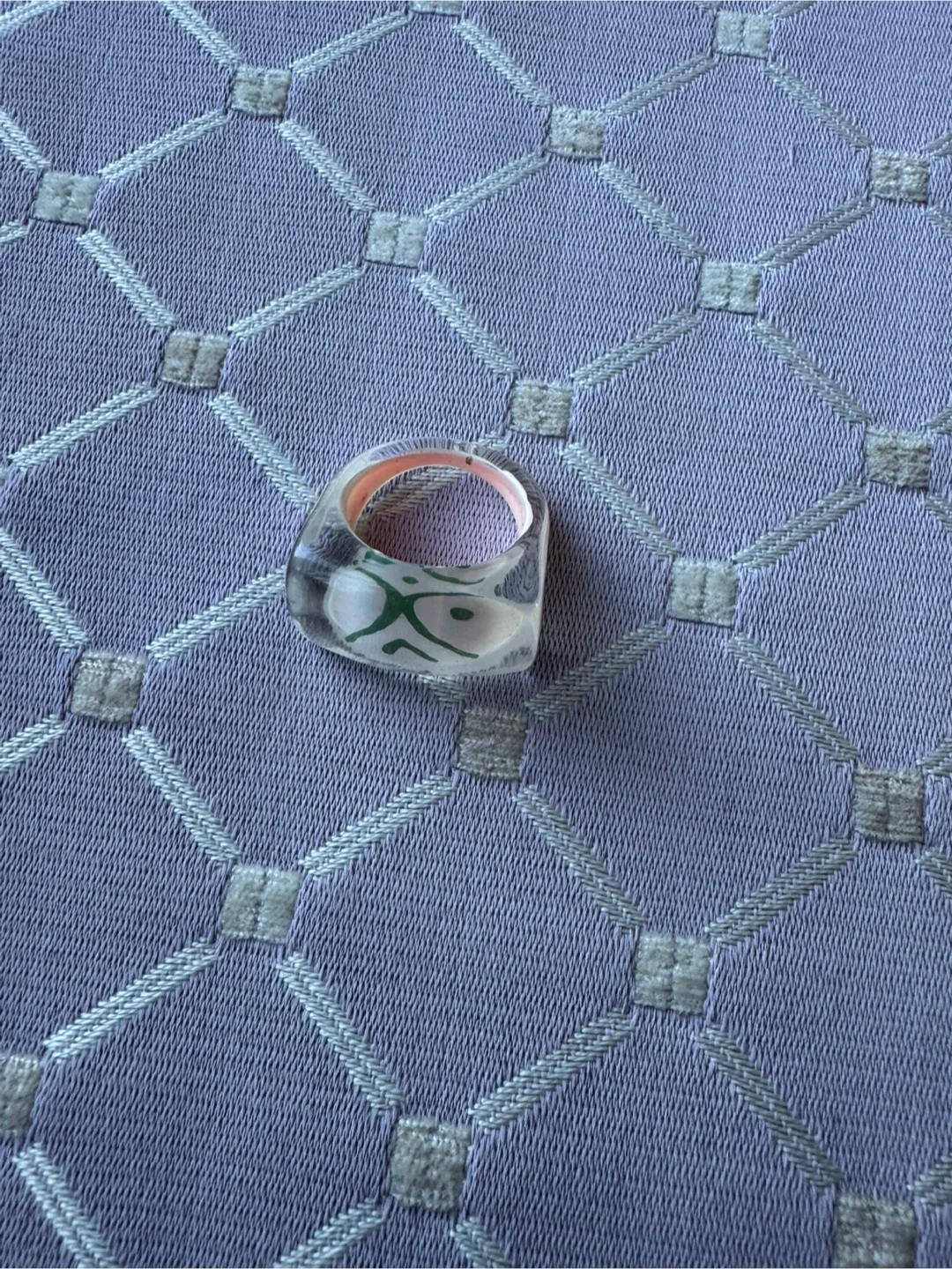 Chunky Clear Ring with Green Design image indicator(4)