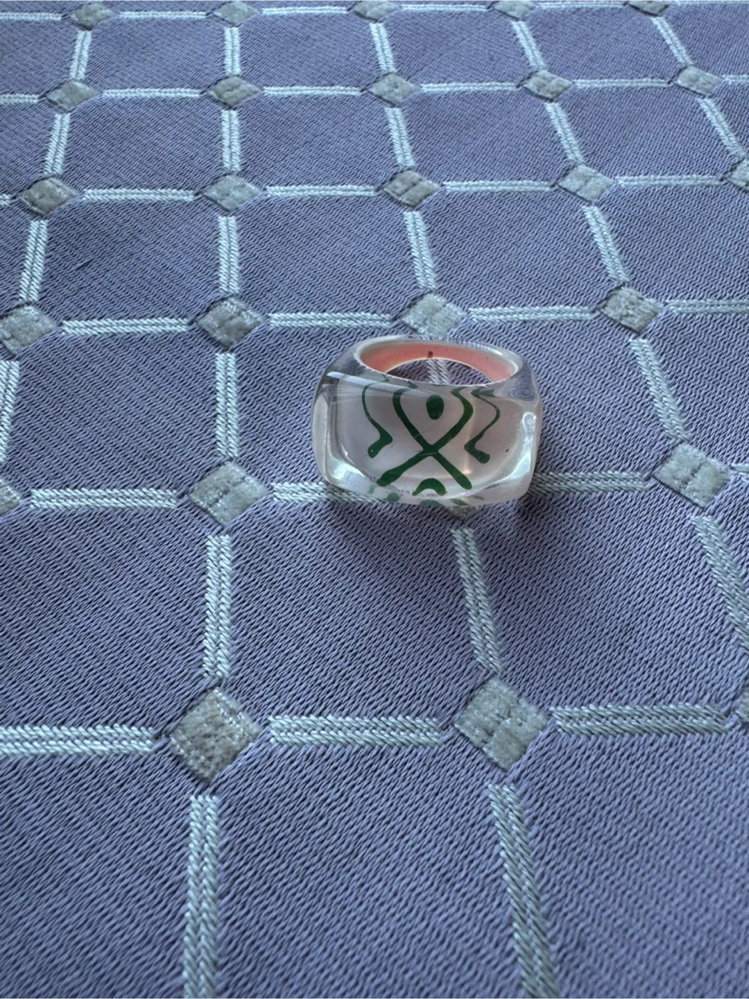 Chunky Clear Ring with Green Design image indicator(6)