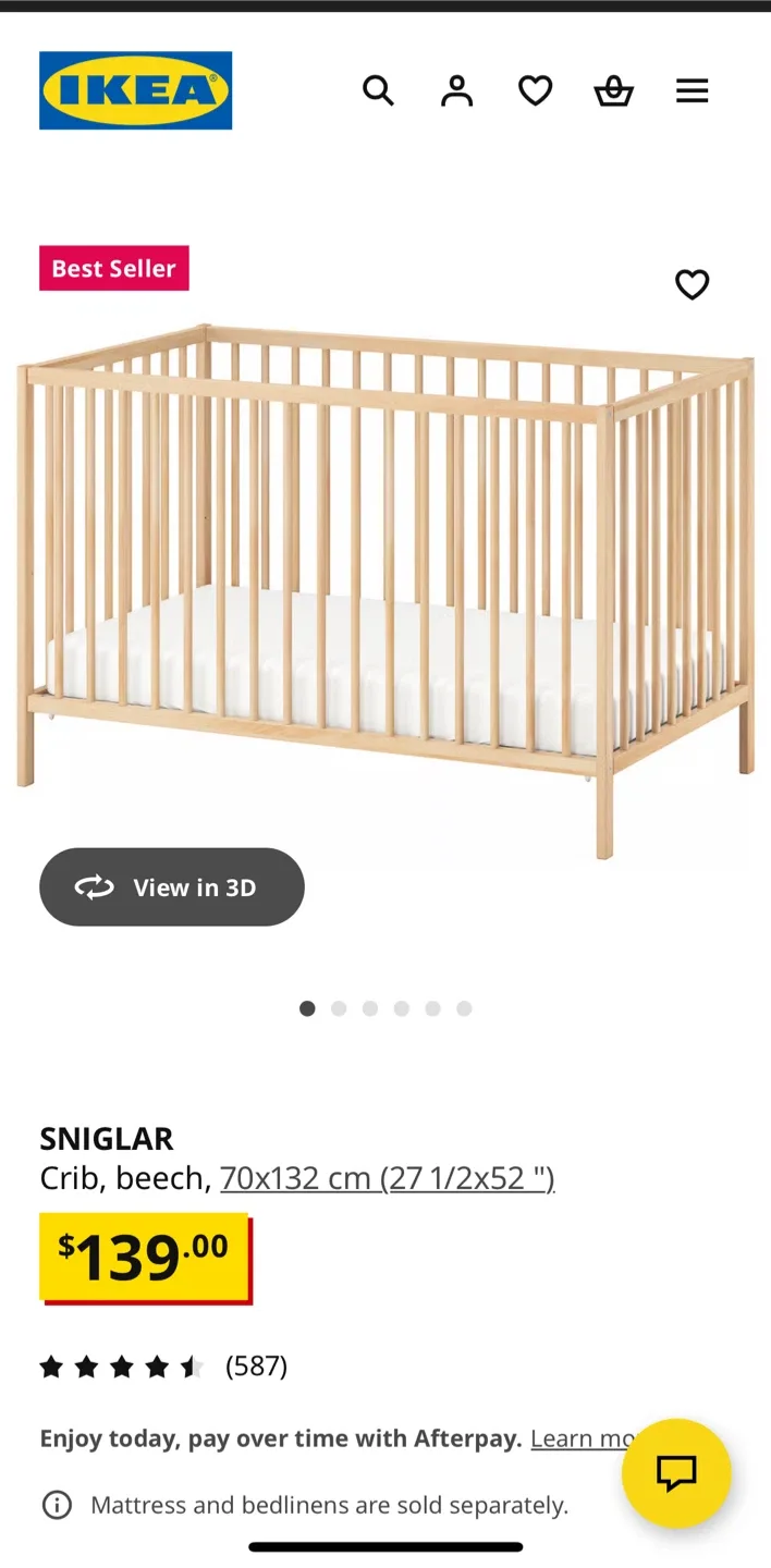 IKEA SNIGLAR Crib, with mattress image indicator(2)