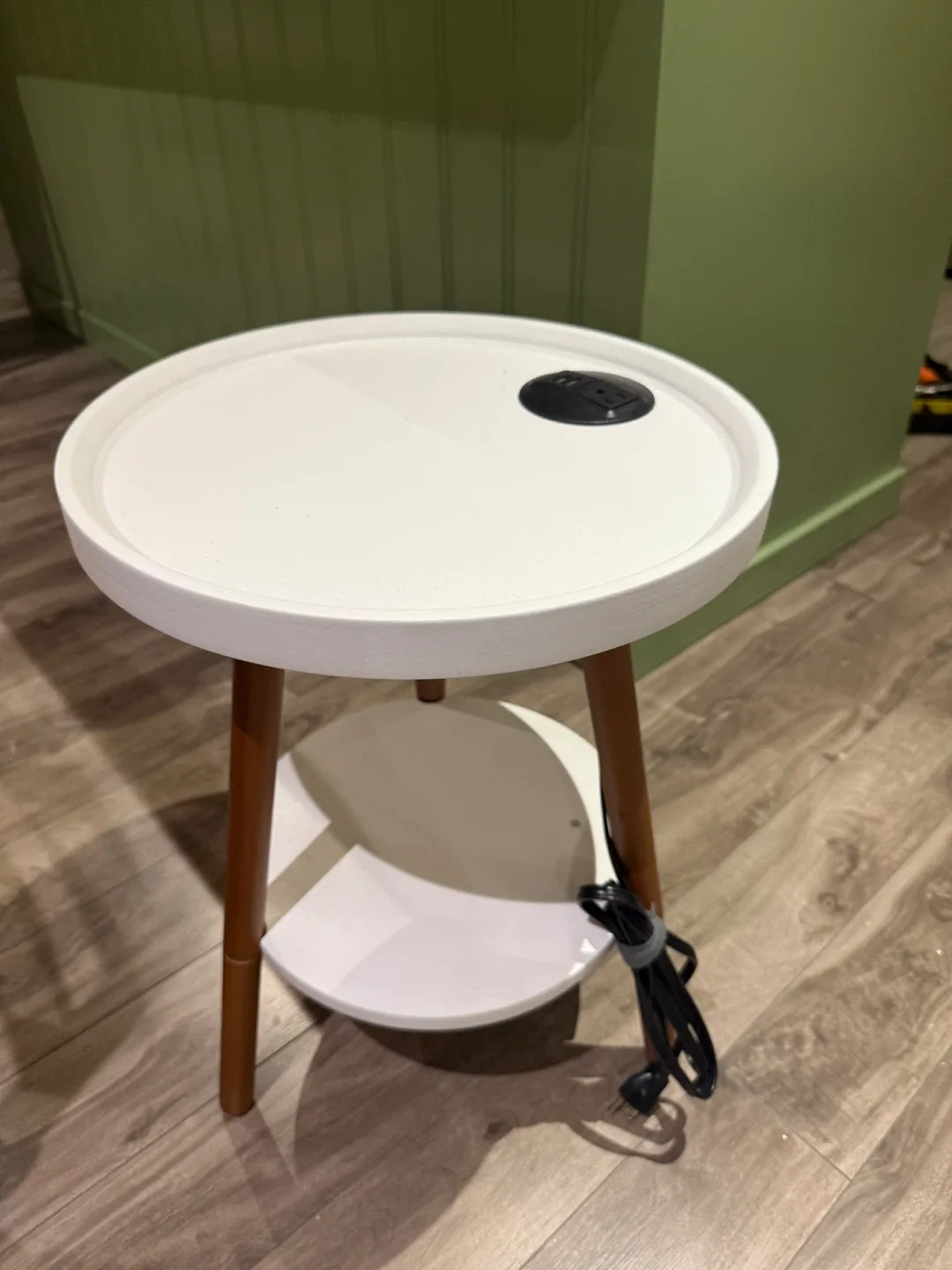 White Round Side Table with USB Ports thumbnail