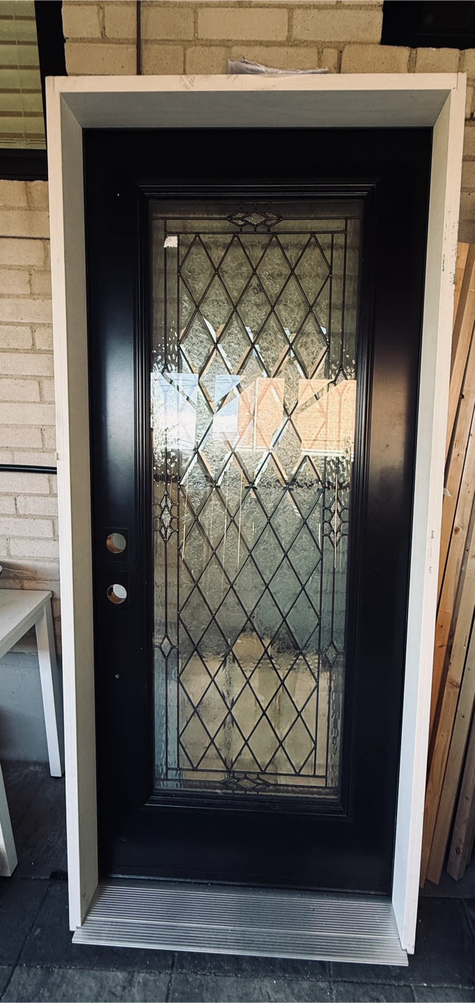 Black Exterior Door with Leaded Glass