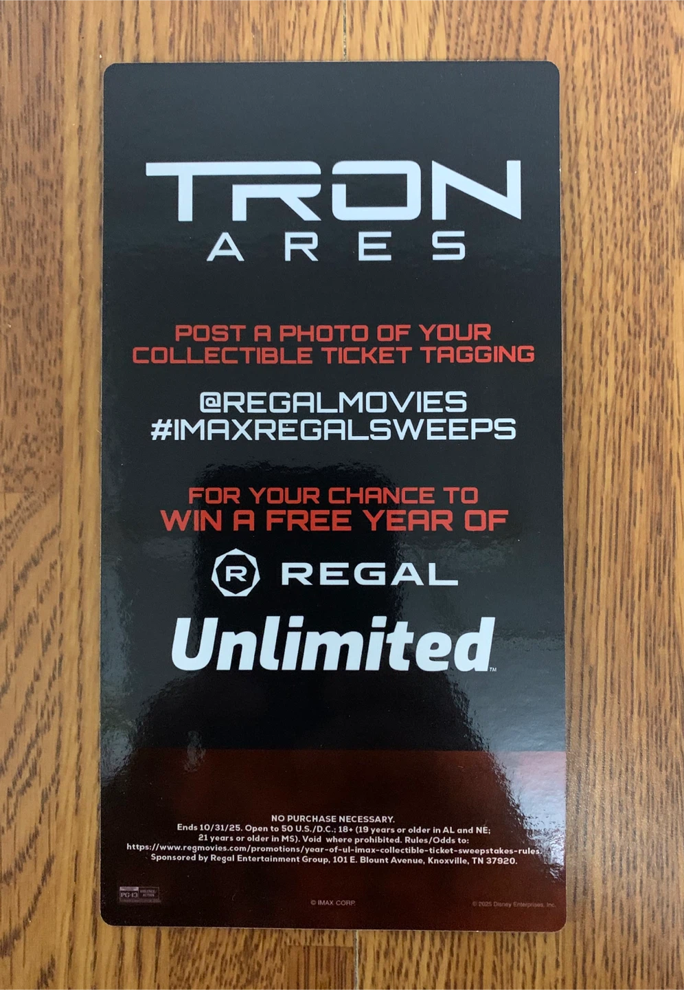 TRON: Ares (Regal Exclusive) IMAX Collectible Ticket - photo 2