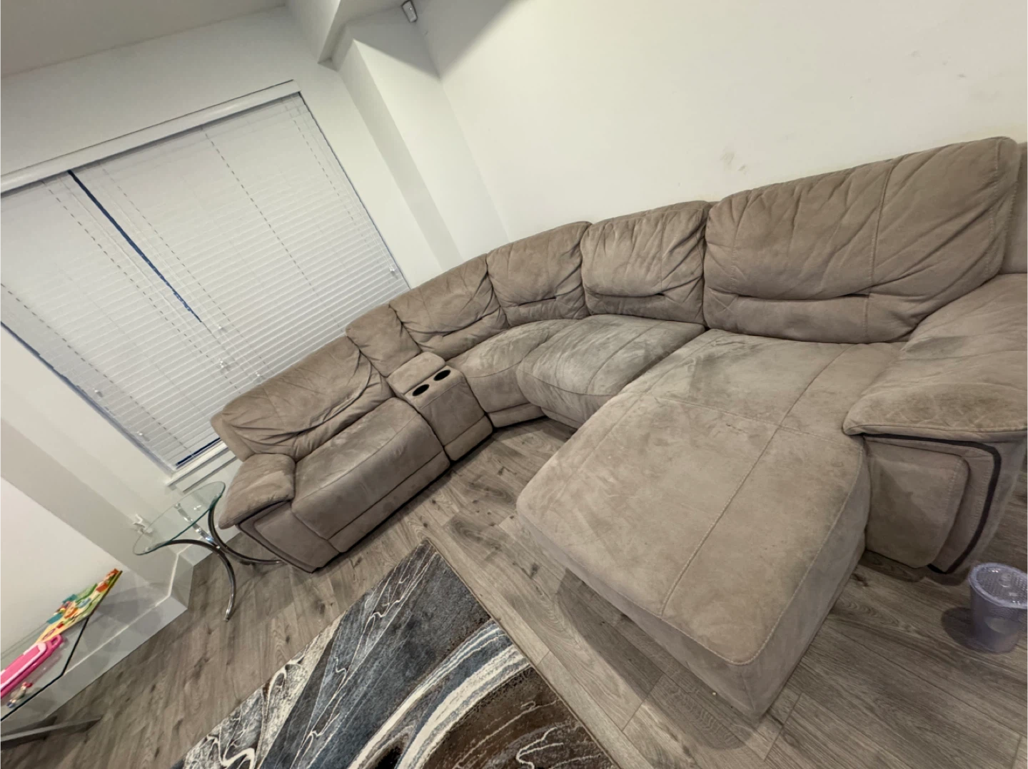 Beige Sectional Sofa with Recliner & Cupholders - photo 3