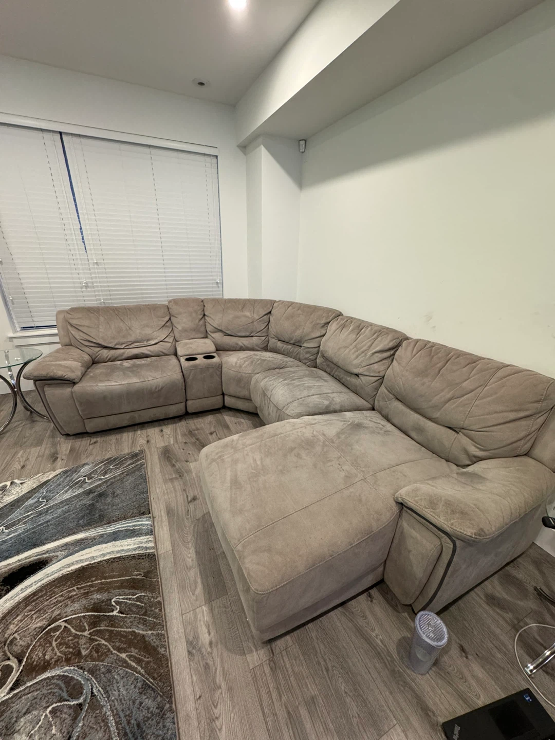 Beige Sectional Sofa with Recliner & Cupholders - photo 5
