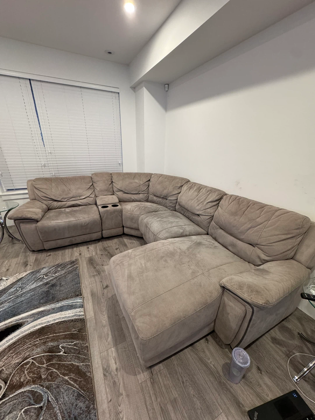 Beige Sectional Sofa with Recliner & Cupholders - photo 4