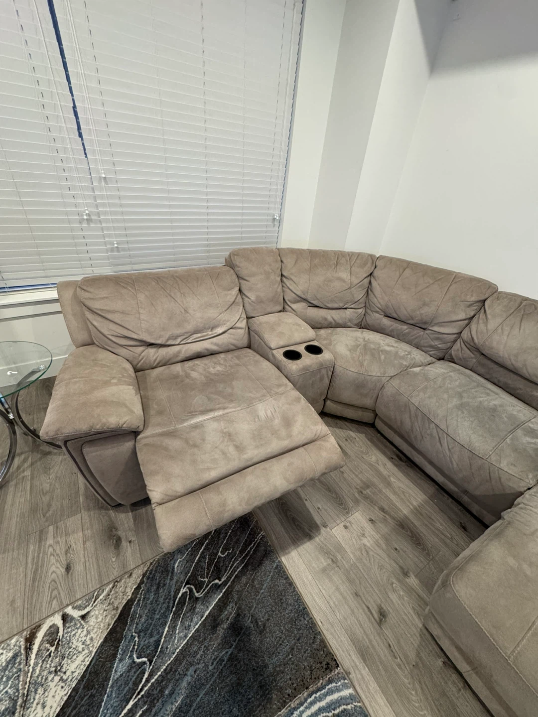Beige Sectional Sofa with Recliner & Cupholders - photo 2