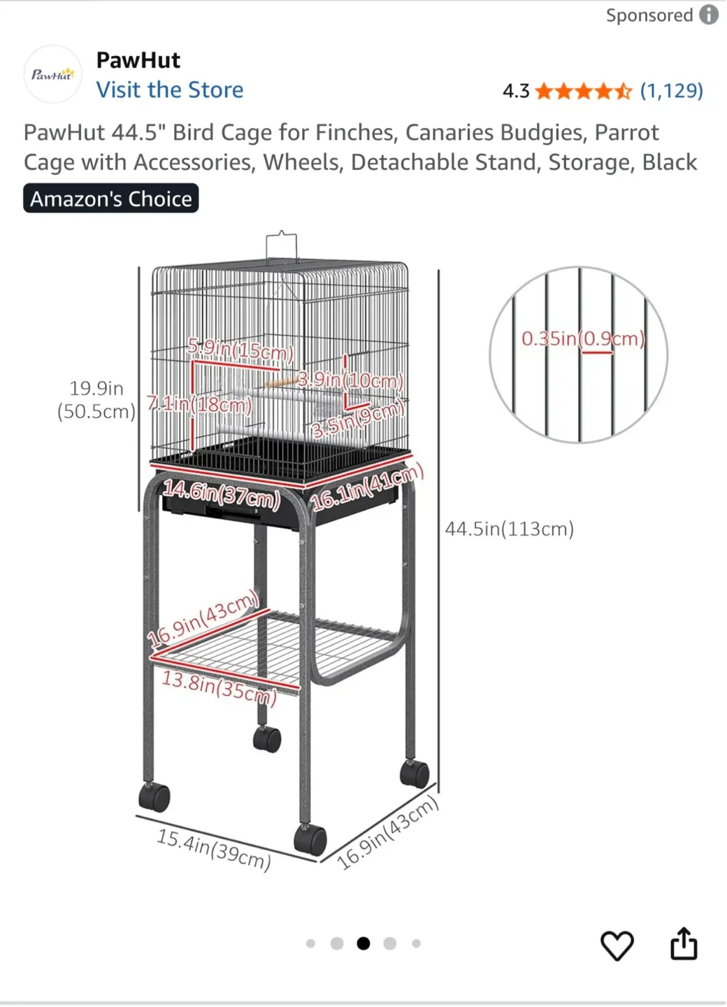 New PawHut Rolling Bird Cage with Stand image indicator(9)