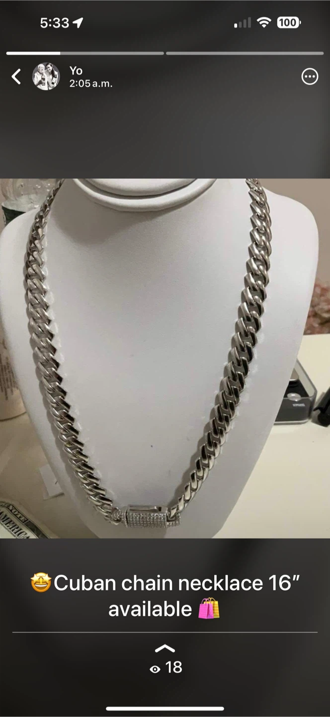 Silver 925 Cuban Chain Necklace 16"