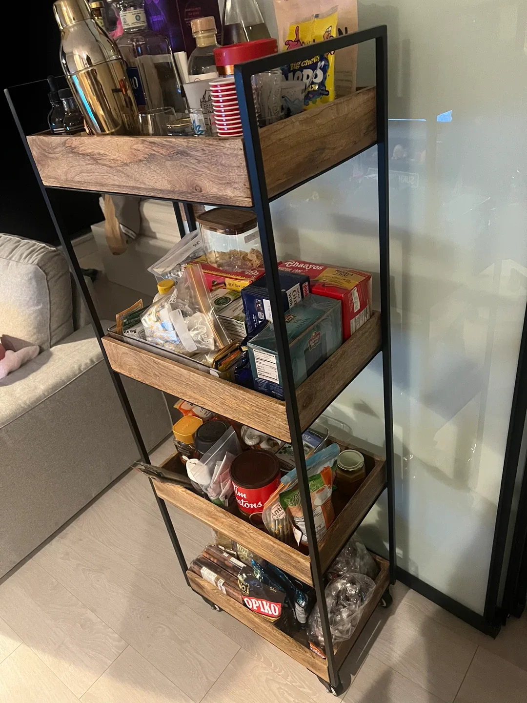 Rolling Kitchen Spice Cart with Wooden Shelves image indicator(3)