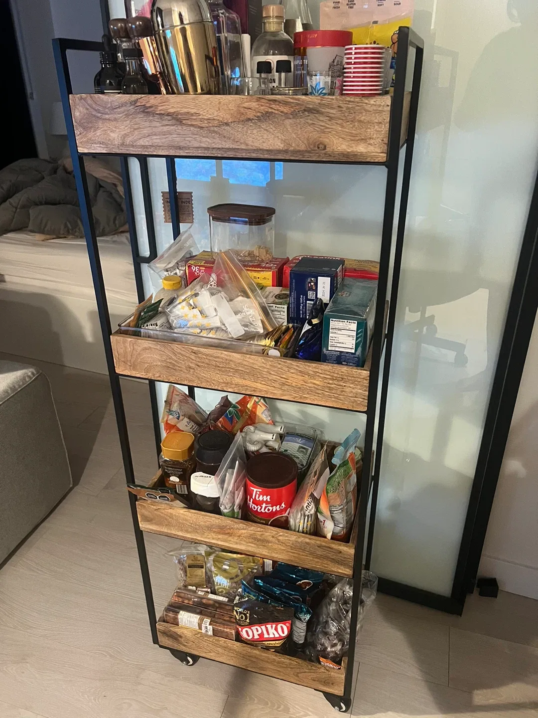 Rolling Kitchen Spice Cart with Wooden Shelves image indicator(2)