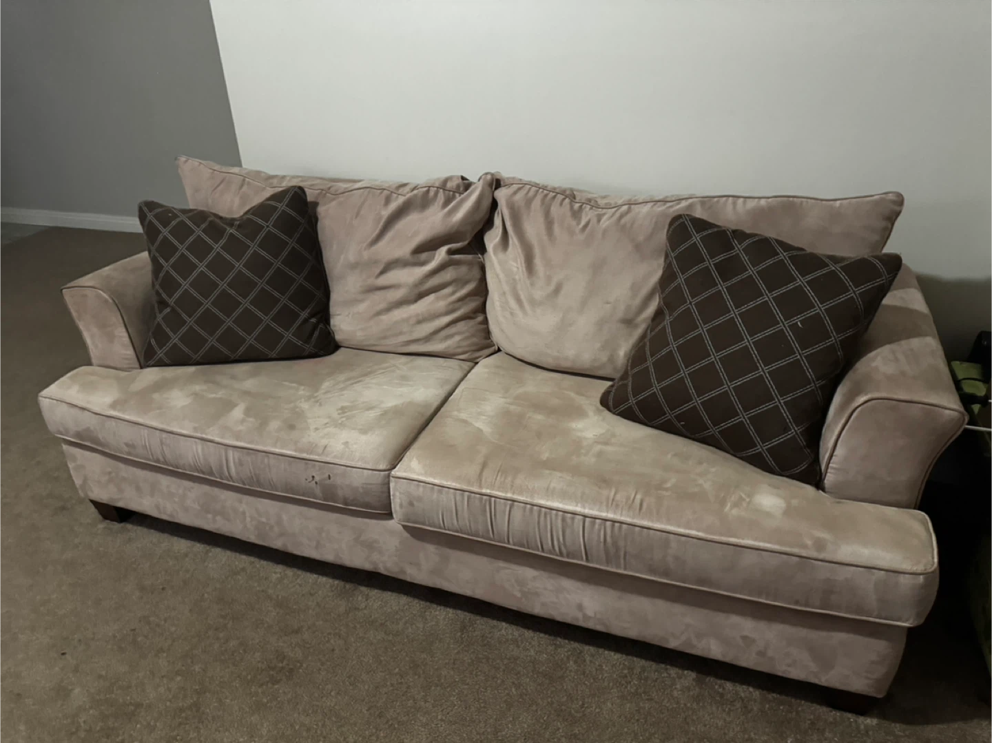 Beige Loveseat Sofa with Brown Cushions - photo 2