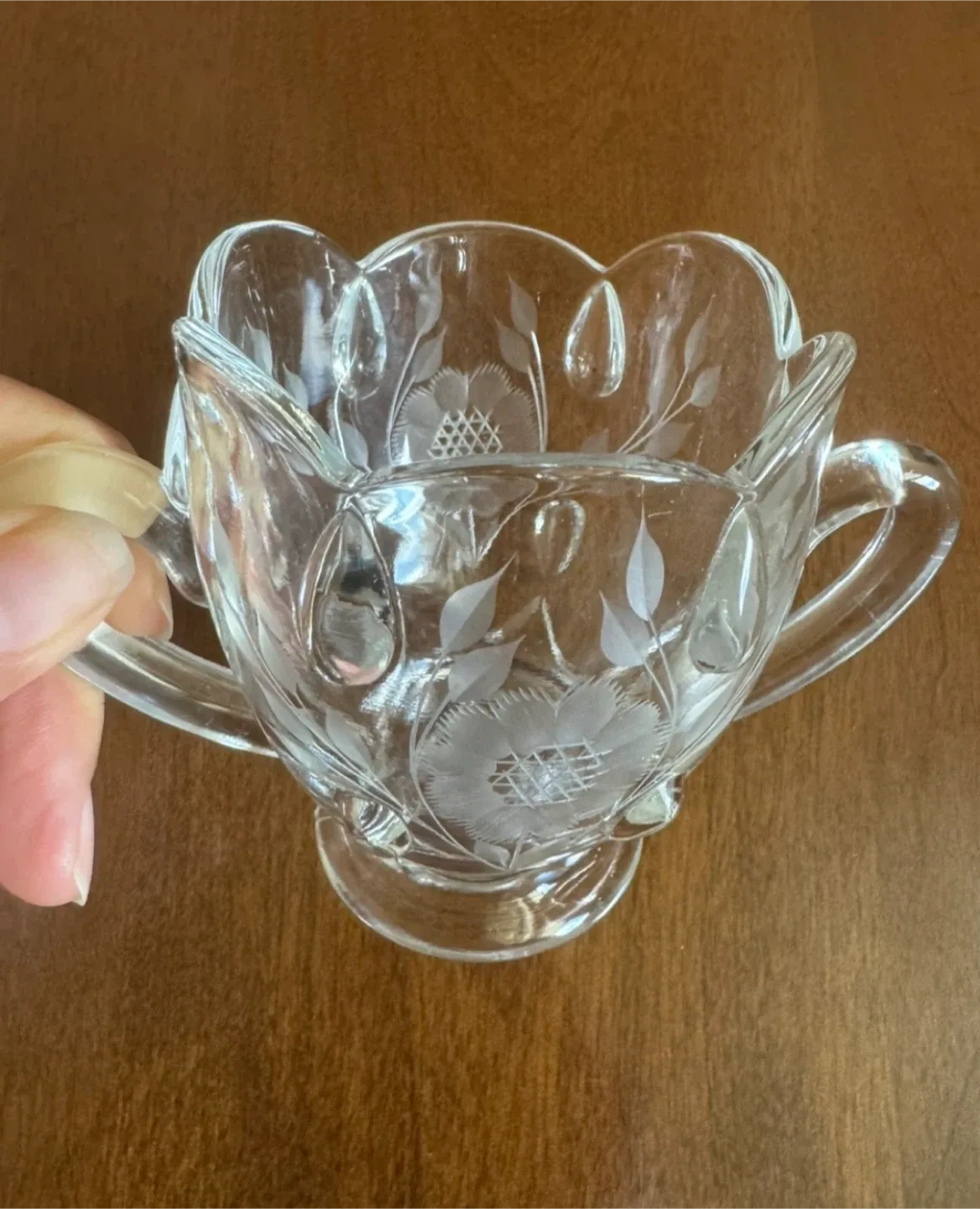 🥕Floral Etched Glass Sugar Bowl image indicator(2)