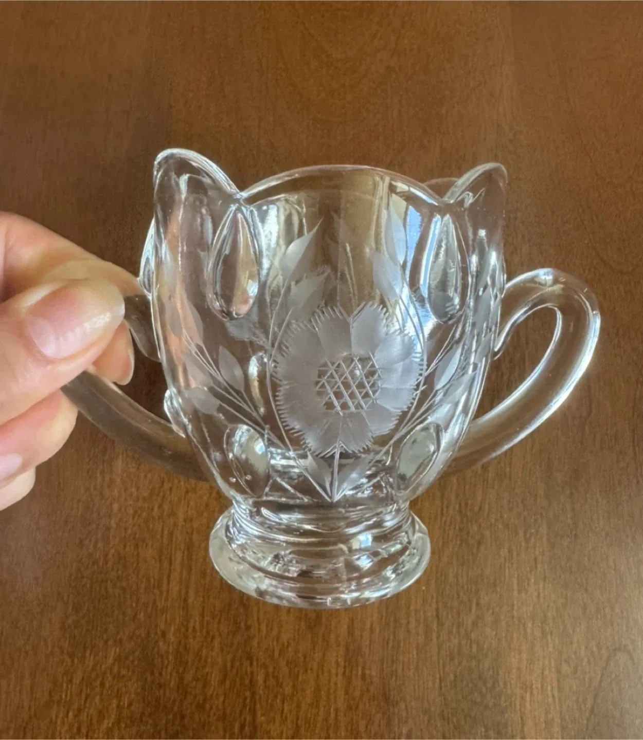 🥕Floral Etched Glass Sugar Bowl thumbnail