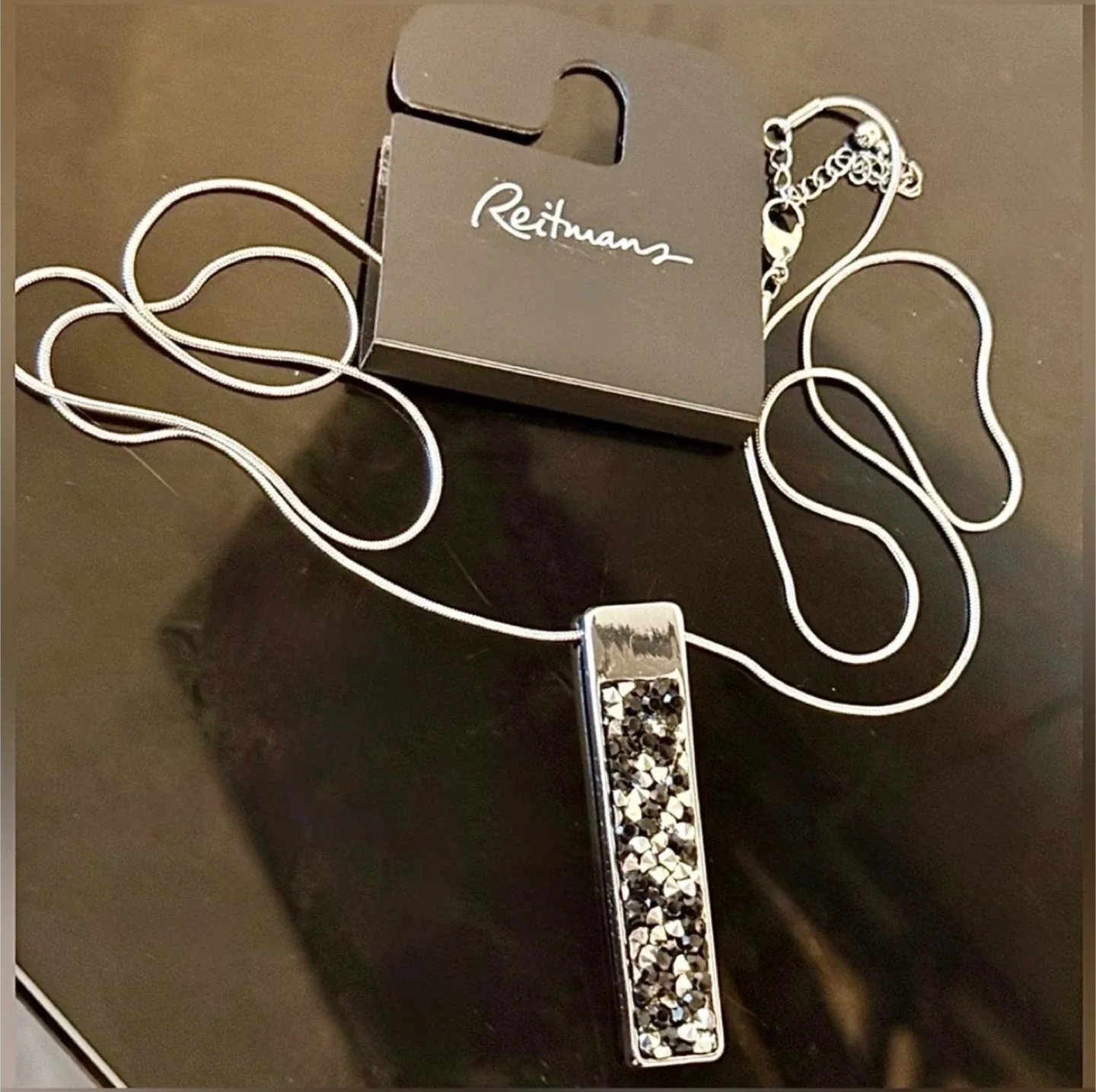 BNWT Silver Tone Necklace - Faux Stone Druzy Pendant thumbnail