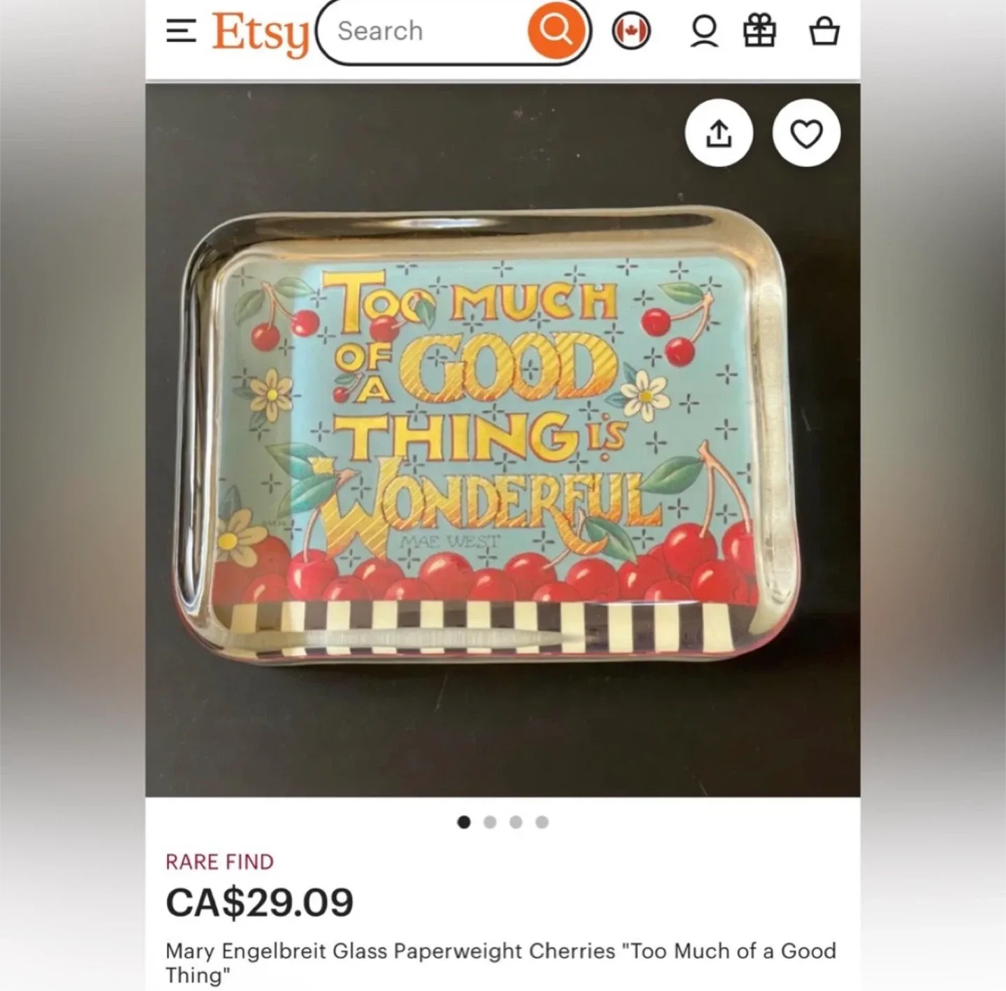 Vintage Cherry 🍒 Mary Engelbreit Glass Paperweight image indicator(2)