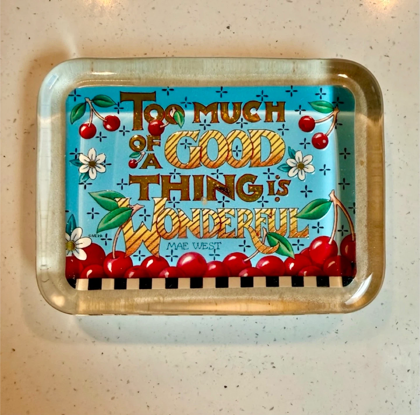 Vintage Cherry 🍒 Mary Engelbreit Glass Paperweight - photo 3