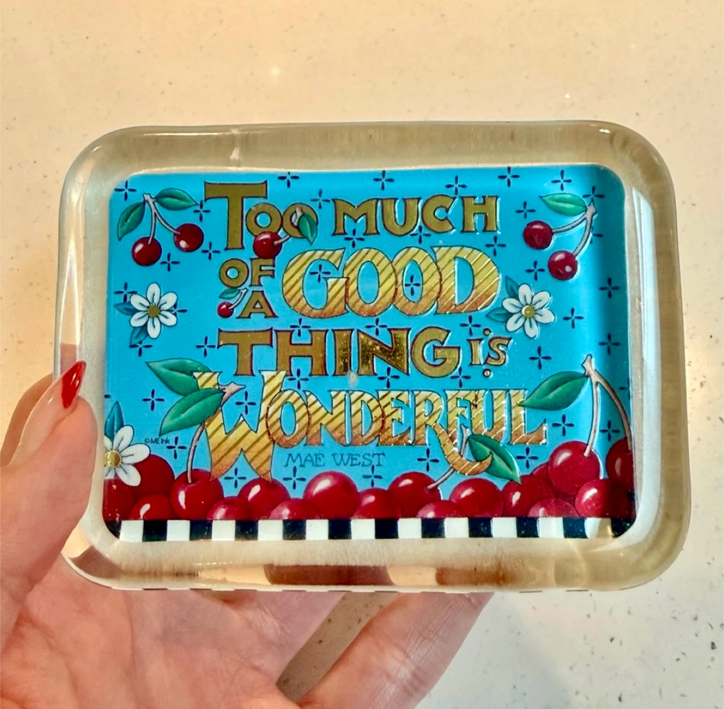 Vintage Cherry 🍒 Mary Engelbreit Glass Paperweight
