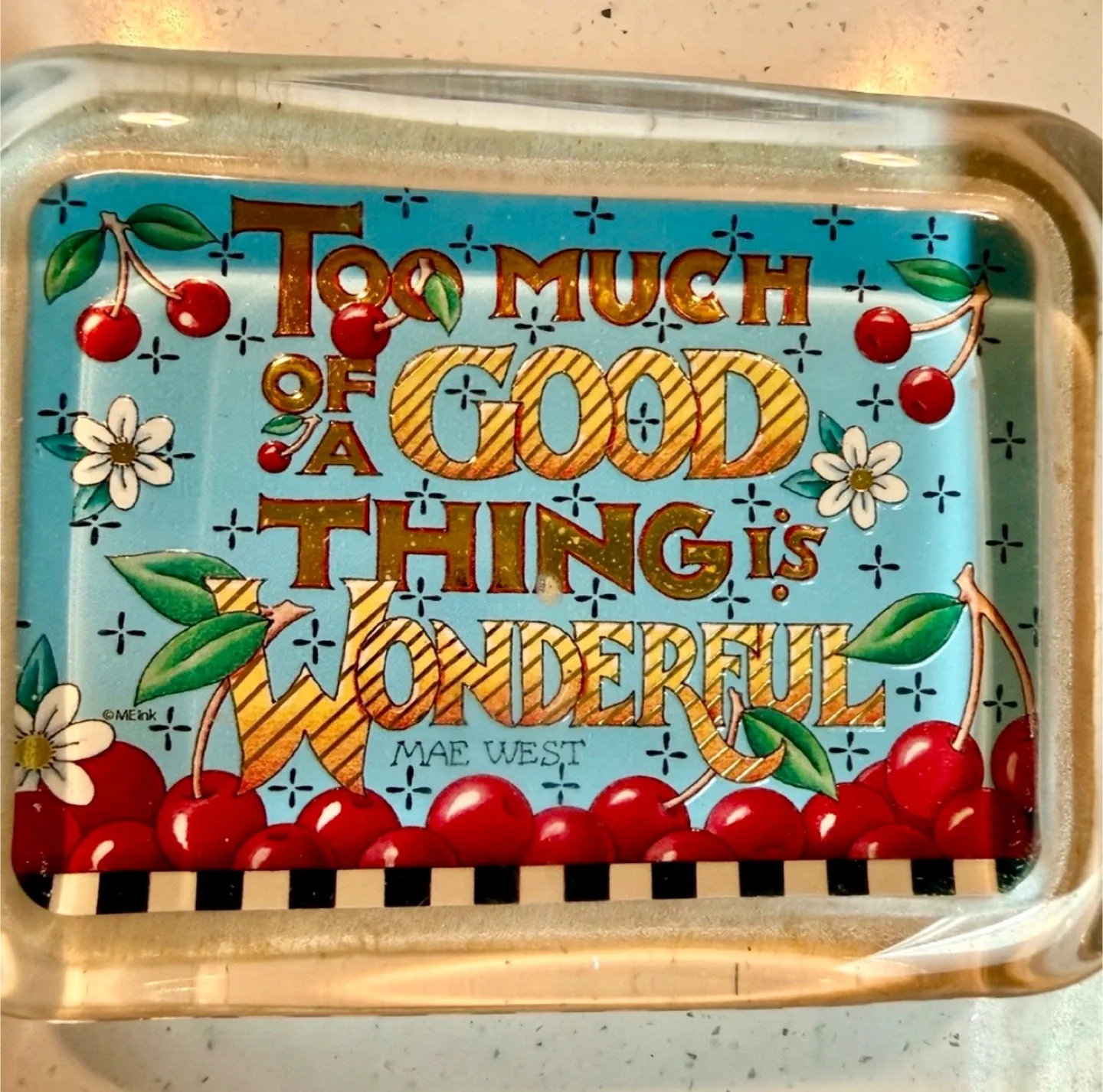 Vintage Cherry 🍒 Mary Engelbreit Glass Paperweight image indicator(6)