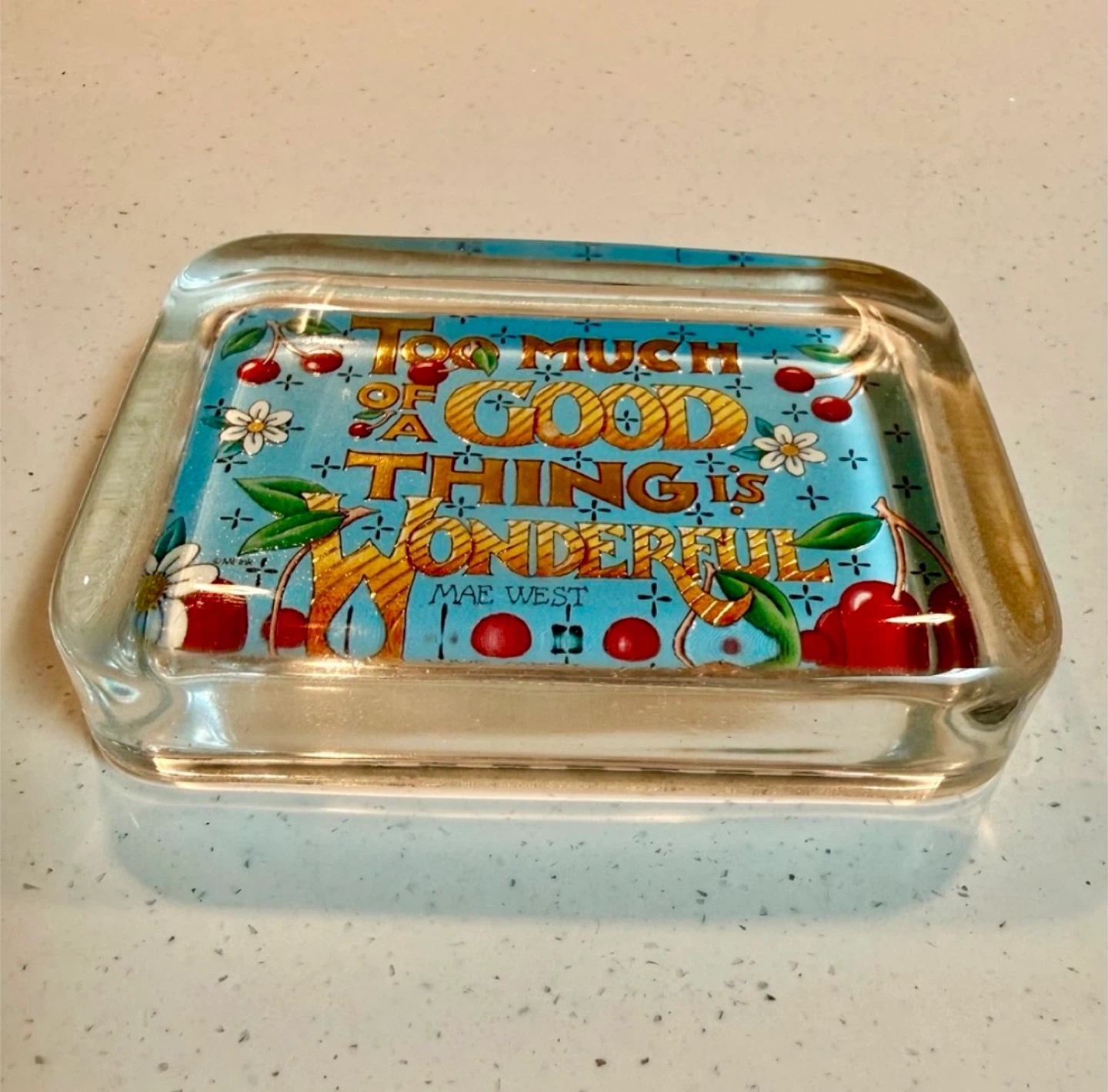 Vintage Cherry 🍒 Mary Engelbreit Glass Paperweight - photo 4