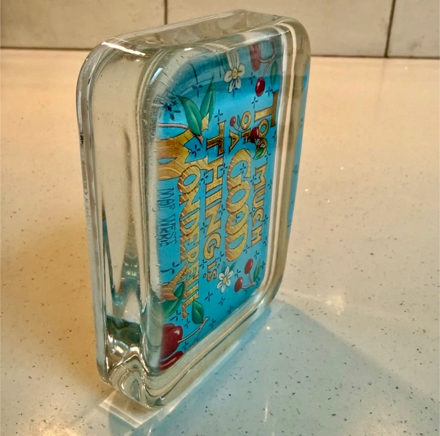 Vintage Cherry 🍒 Mary Engelbreit Glass Paperweight image indicator(9)