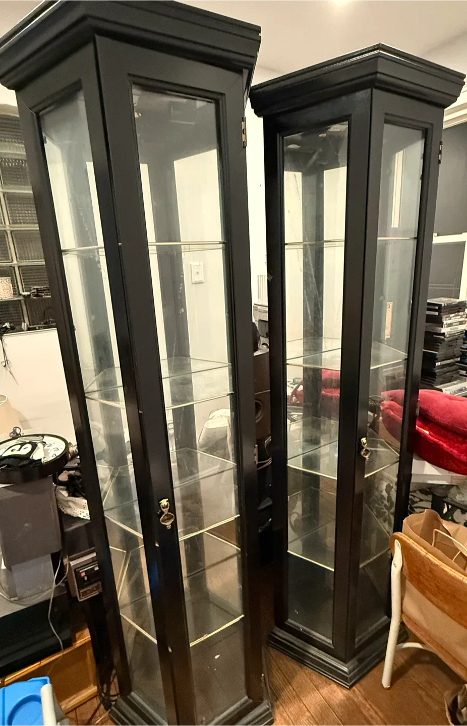 3pcs Black Curio Cabinets like new great condition image indicator(2)