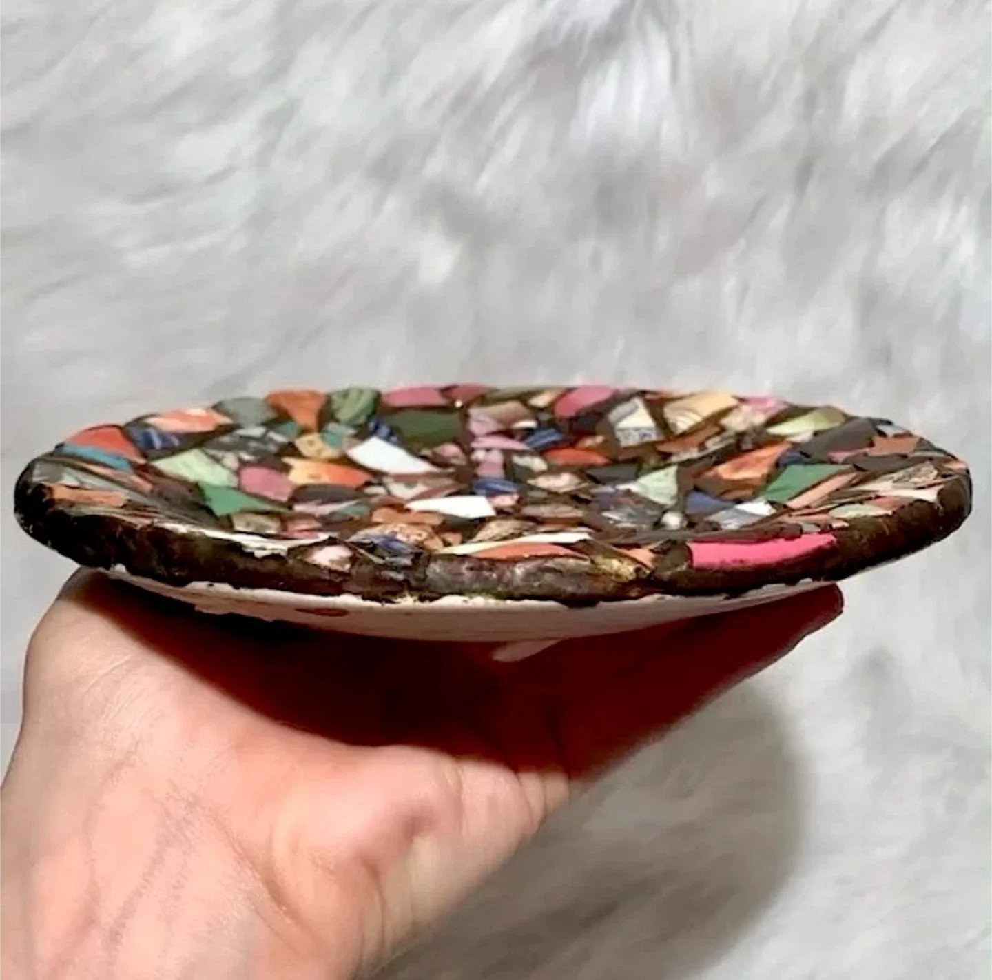 Handmade heavy mosaic art plate with repurposed glass china dish image indicator(5)