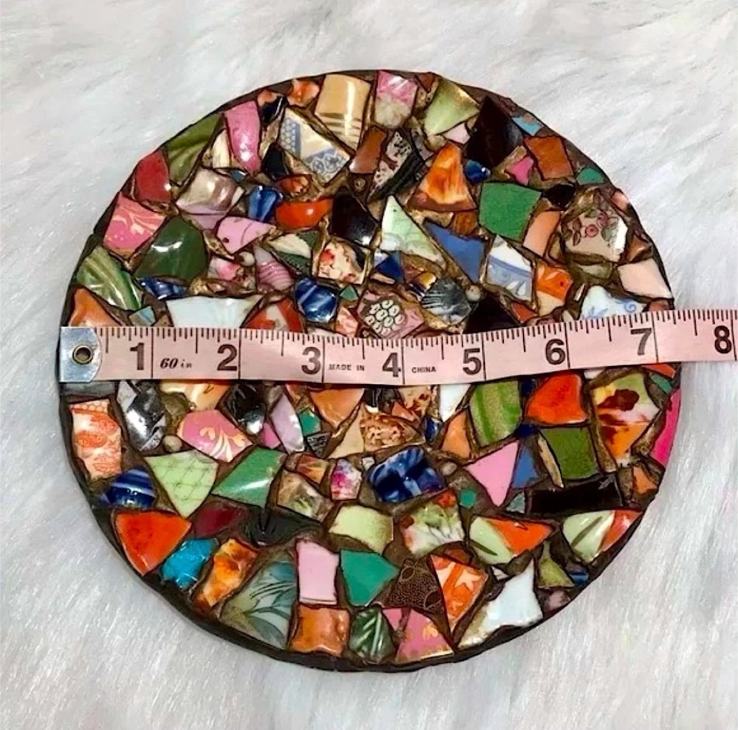 Handmade heavy mosaic art plate with repurposed glass china dish - photo 4