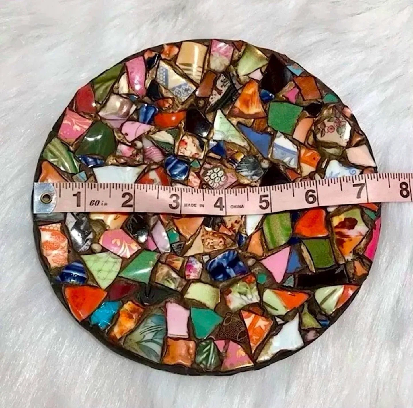 Handmade heavy mosaic art plate with repurposed glass china dish image indicator(4)
