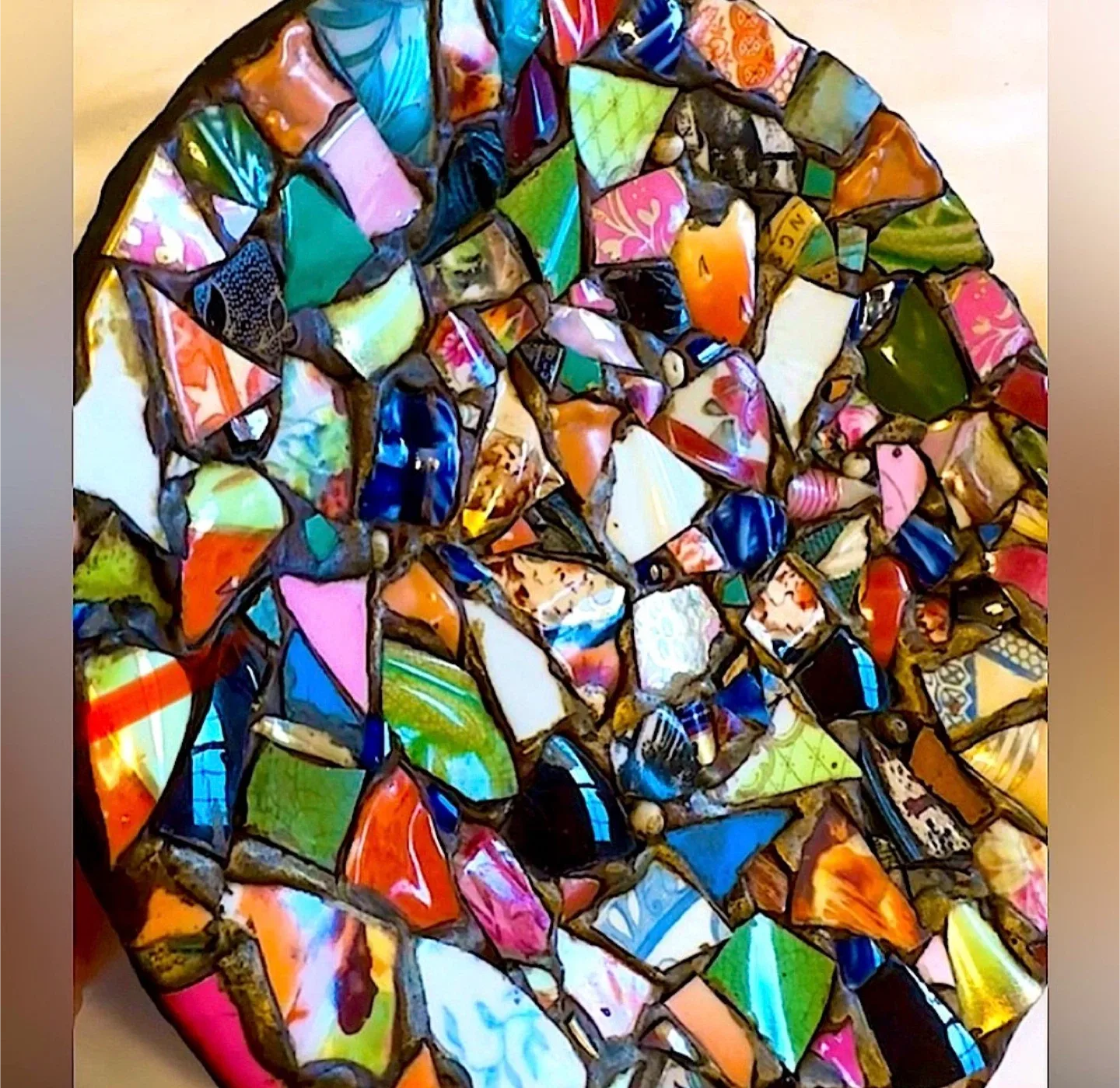 Handmade heavy mosaic art plate with repurposed glass china dish image indicator(7)