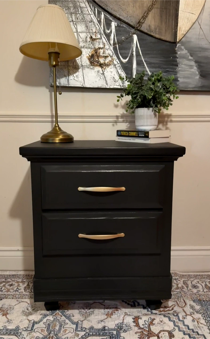 Black Painted Nightstand with Drawers - photo 2