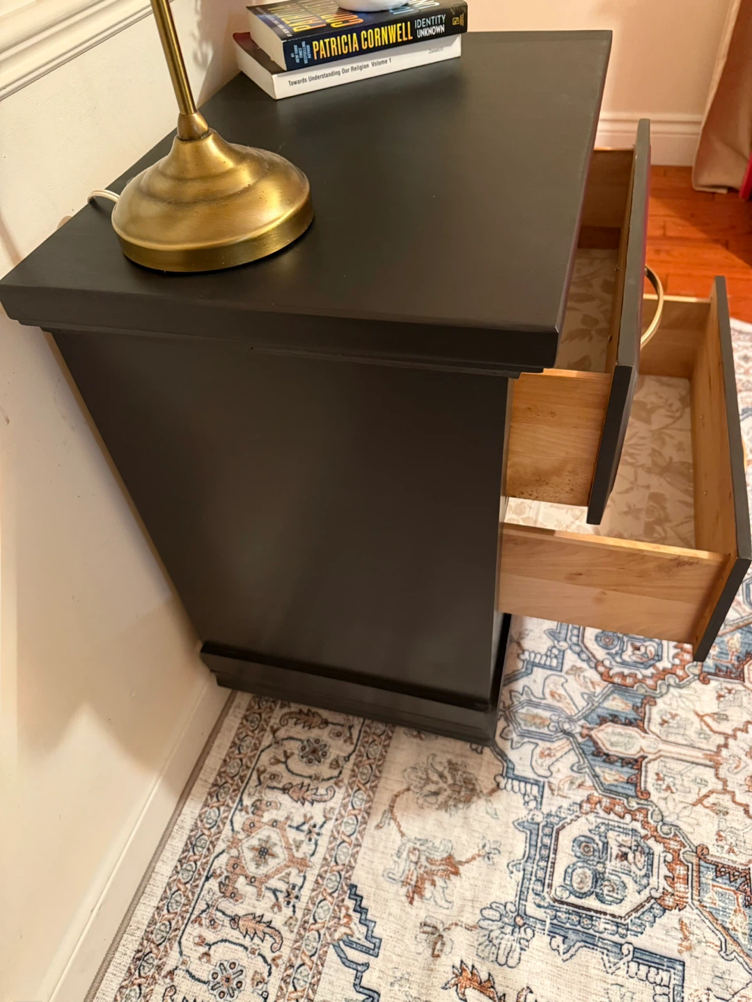Black Painted Nightstand with Drawers - photo 3